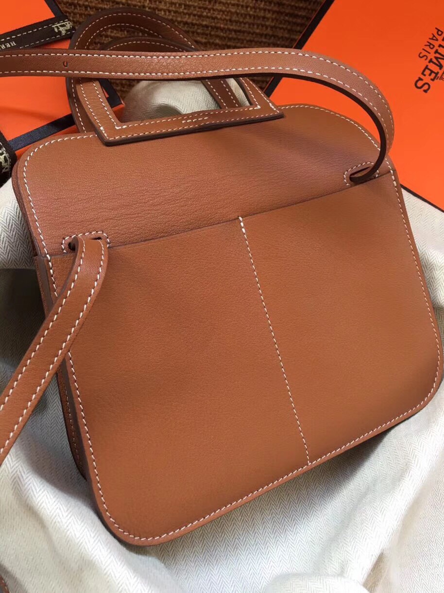 Hermes Mini Halzan 22 Handbag Shoulder Bag In Brown Swift Leather